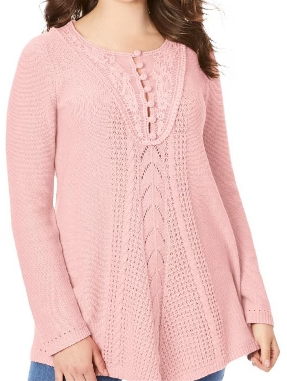 ROAMAN'S Pink Knit Lace Lightweight Sweater 18/20
